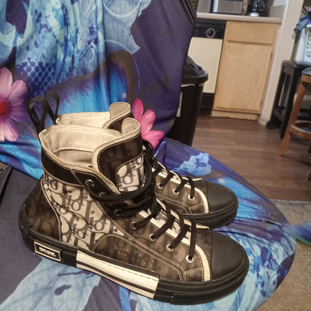 Dior Monogram High-Top Sneakers in Black and White